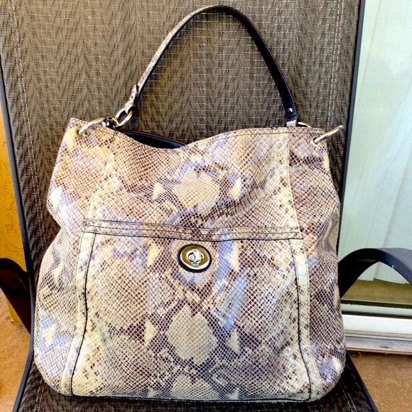Coach Park Tan/Brown Python Leather Shoulder Bag F24383 - Picture 1 of 8